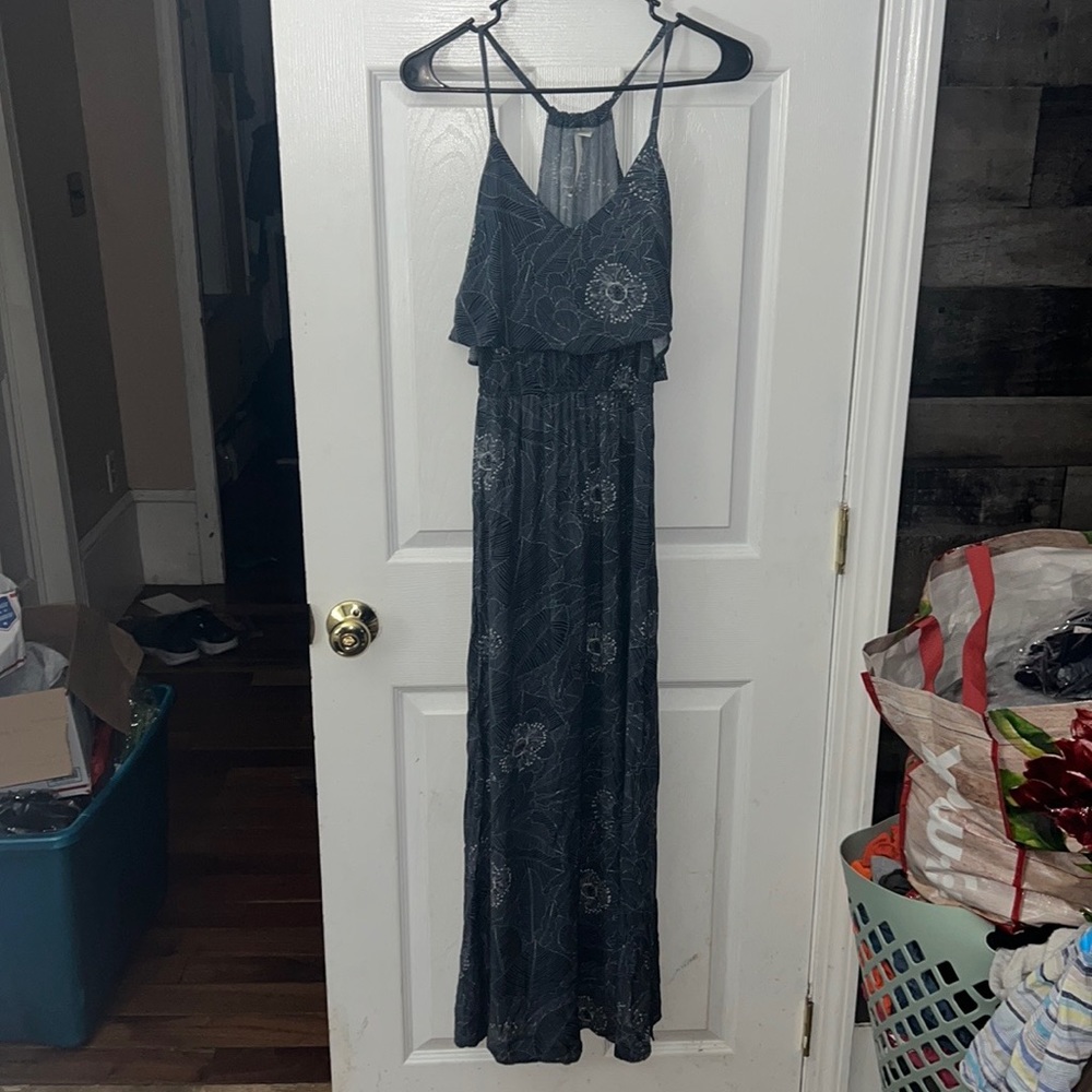 Lauren Conrad Boho Dark Floral Maxi Dress Flowy Strappy Back Summer Dress XS - Picture 2 of 6